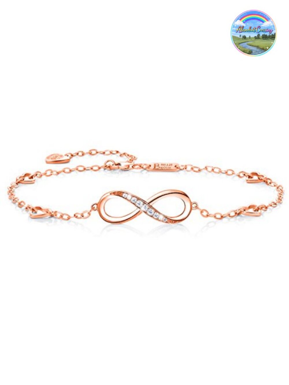 Sterling Silver Infinity Anklet Bracelet with CZ and Heart Charms
